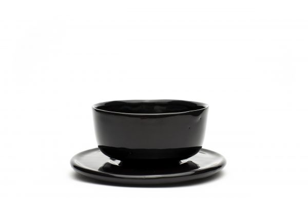 luxury ceramic black tea cup and saucer handmade in France