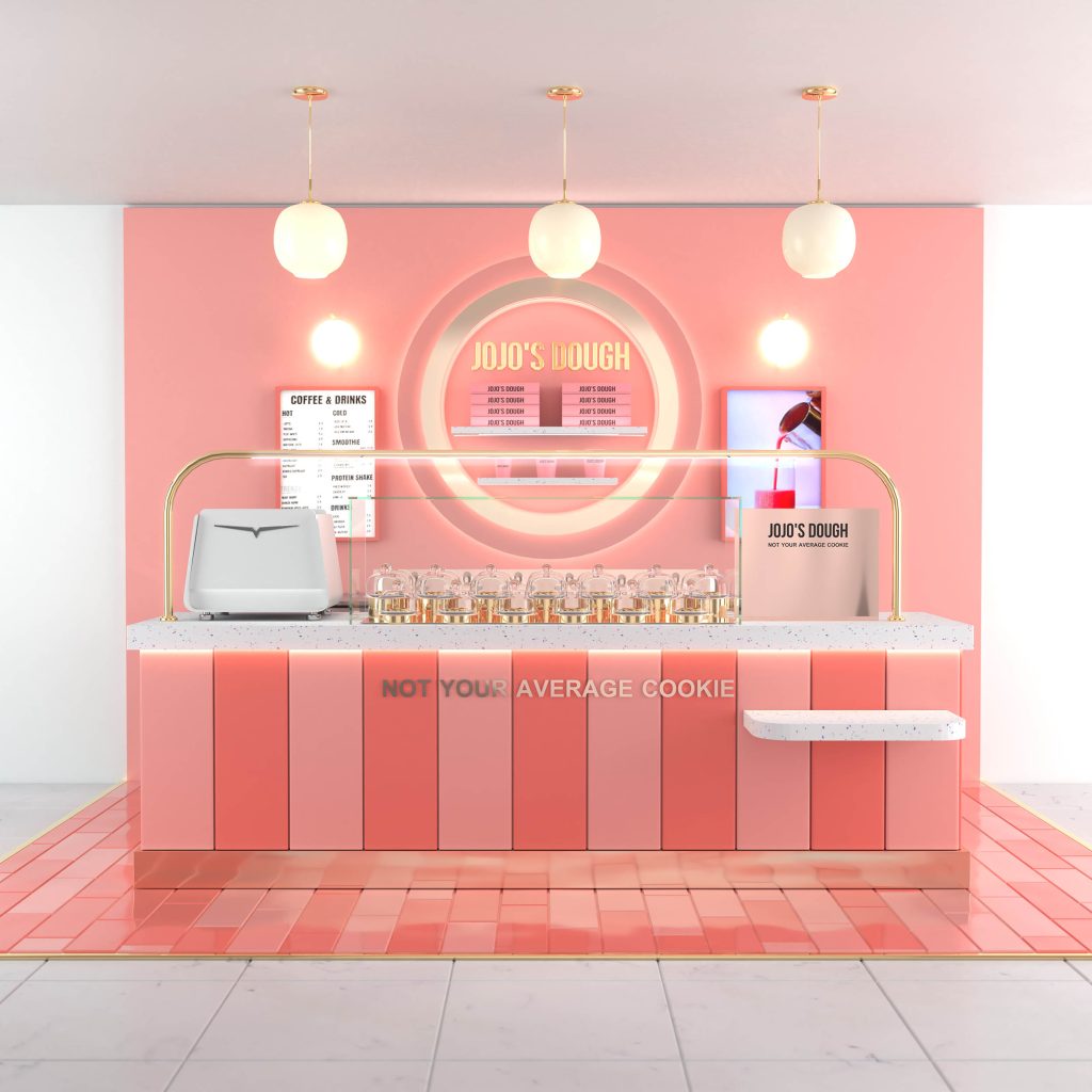 Modelisation et rendu 3D retail design pour Jojo dough, vue de face